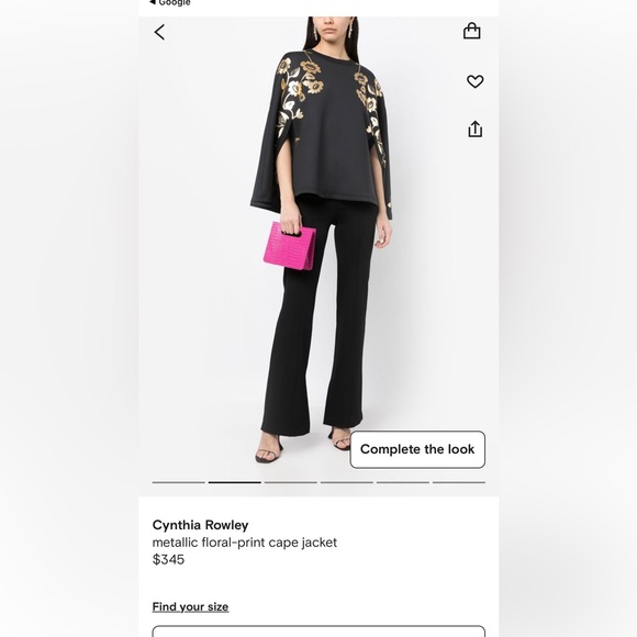 Cynthia Rowley Black and Gold Floral Cape Jacket - Picture 2 of 7